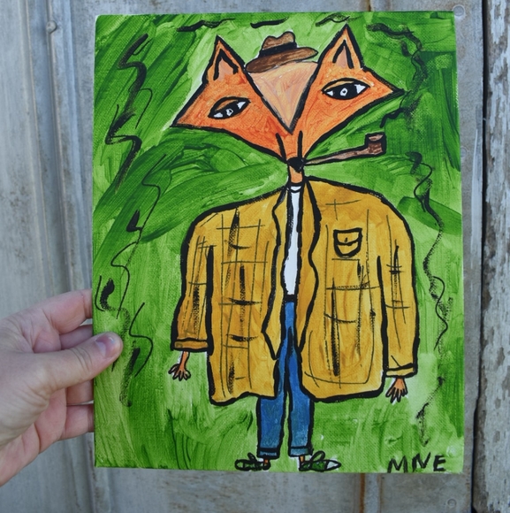 Hand Crafted Other - Original folk art Fox Painting